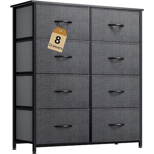 YITAHOME Dresser for Bedroom, Tall Dresser with 8 Drawers, Storage Tower with Fabric Bins, Chest of Drawers for Closet & Living Room (Black Wood Grain)