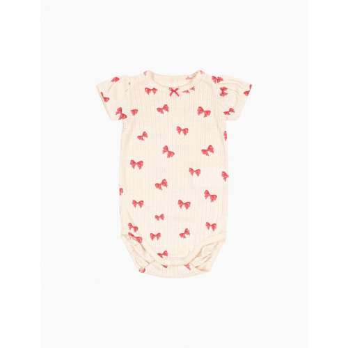 Pointelle Minnie Puff Sleeve Bodysuit in Rosia Bow