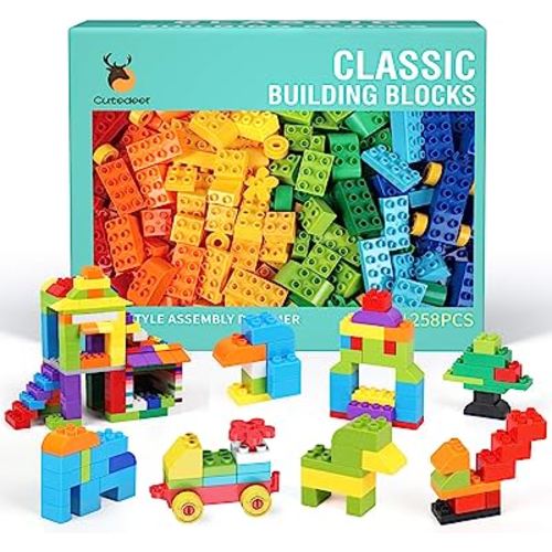 Cutedeer 258 Piece Classic Big Building Blocks Set for Kids Toddlers Compatible with All Major Brands, STEM Large Building Bricks Toys with Gift Box for All Ages Boys Girls