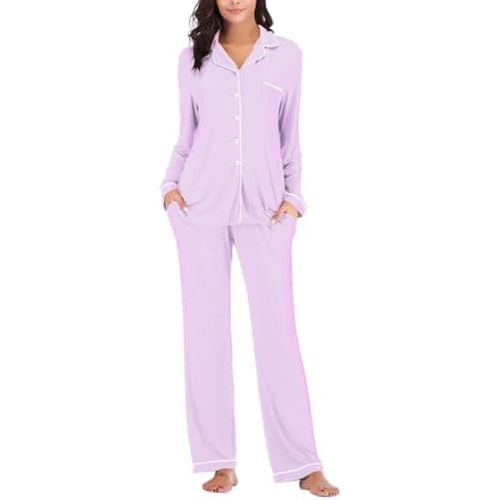 Aamikast Women's Pajama Sets Long Sleeve Button Down Sleepwear Nightwear Soft Pjs Lounge Sets