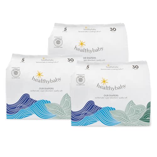Our Diapers | EWG Verified Safe & Plant-Based Diapers | Leak Protection | Soft Organic Cotton Shell | Chlorine-Free Diaper for Sensitive Skin | Size 5 (27-35 lbs) 90 Count