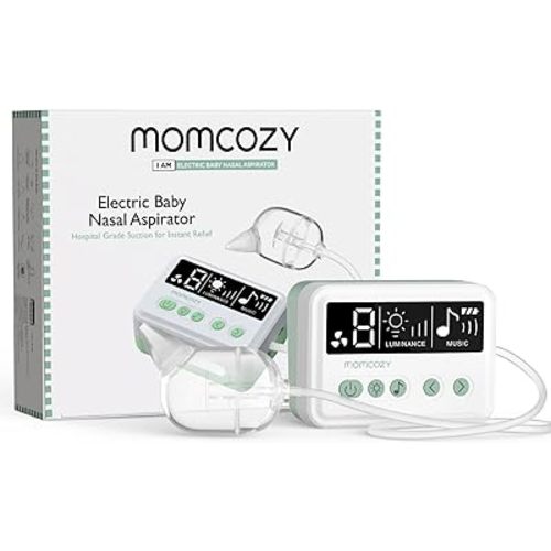 Momcozy Nasal Aspirator for Baby, [Hospital Grade] 70kPa Electric Nose Aspirator for Toddler, Baby Nose Sucker with 9 Suction Levels, Automatic Nose Cleaner with 3 Silicone Tips, 9 Music and 3 Lights