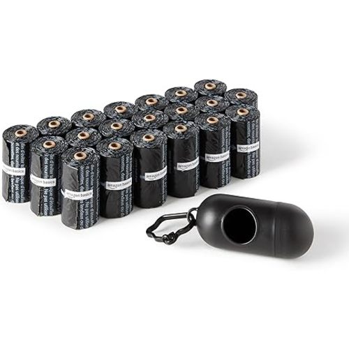 Amazon Basics Dog Poop Bags with Dispenser, 300 Count, Enhanced for Guaranteed Leakproof, Unscented, Includes Leash Clip
