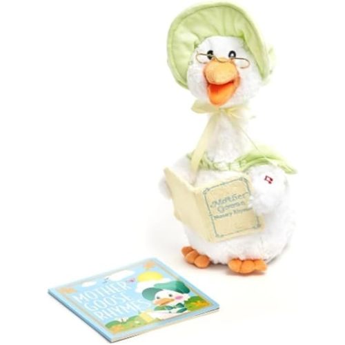 Cuddle Barn - Mother Goose Read-Along (Sage) | Animated Bird Plush with Mouth Movement Recites 7 Nursery Rhymes, Comes with Board Book, 14 inches