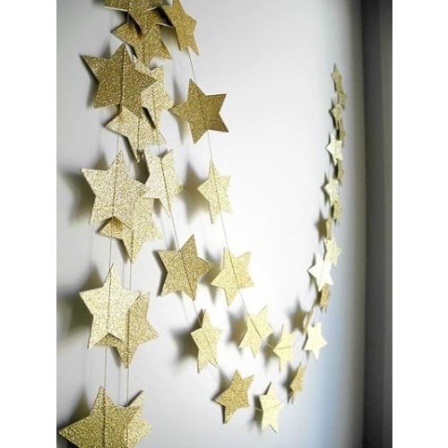 3-Pack Gold Star Garland Banner – Twinkle Twinkle Little Star Decorations for Christmas, Baby Shower & Birthday, 4" x 13ft Each, Holiday Party Hanging Decor