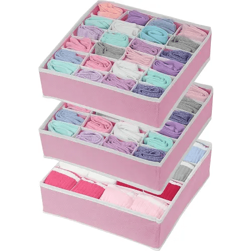 Simple Houseware Closet Drawer Organizer for Clothes, Socks and Underware, 3 Pack, Pink