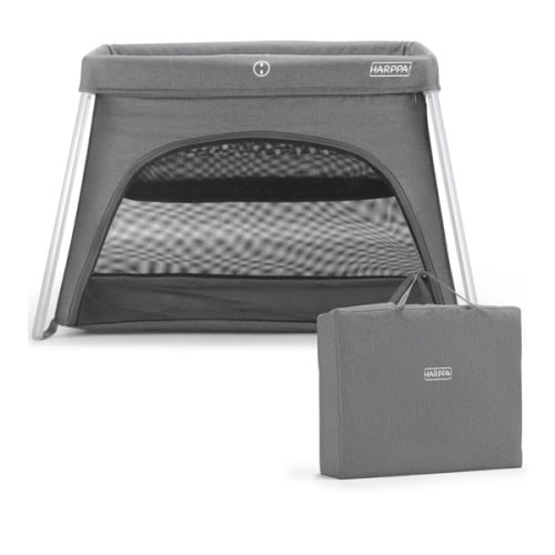 HARPPA Travel Crib with Comfy Mattress, Lightweight Portable Crib Requires No Assembly, Foldable Pack and Play for Baby and Toddlers, Compact Play Yard with Bed,Gray