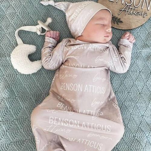 Solid Stone Personalized Newborn Baby Knot Gown