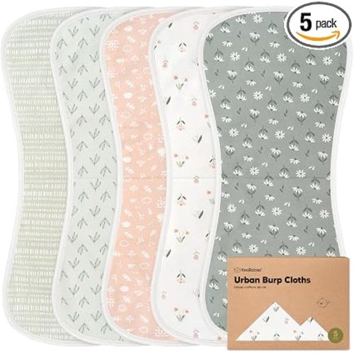 Organic Burp Cloths Baby Boy & Girl, 5-pack Cotton Burp Rags (Fleur)