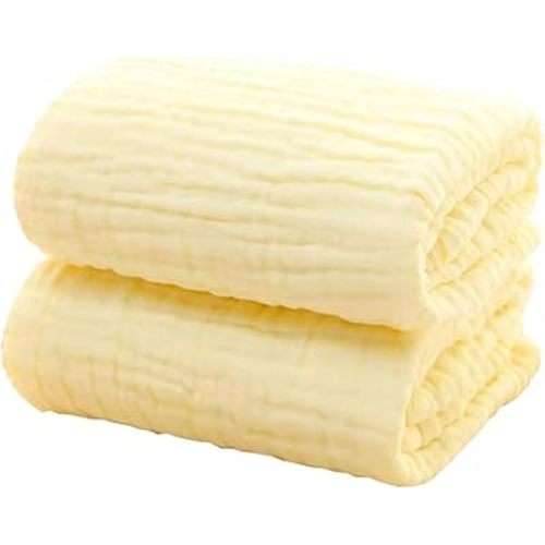 ProC 2Pcs Baby Muslin Bath Towels, Super Soft Cotton Bath Towel 6 Layers Infant Newborn Swaddle Blanket 41.3 X41.3 Inches,Baby Registry as Shower (Yellow)