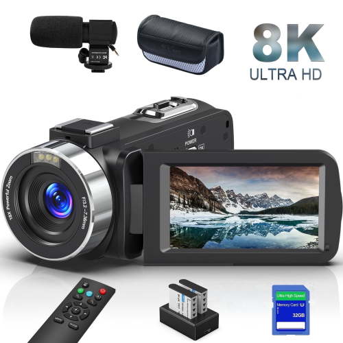 MARVUE 8K Video Camera for Youtube 64MP 18X Digital Camera 3.0 inch Flip Screen Camcorder Vlogging Camera with 32GB SD Card, 2.4G Remote Control, Two Batteries and External Mic