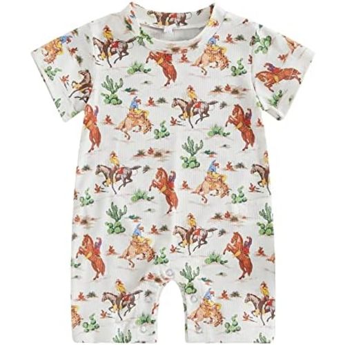 Newborn Baby Boy Summer Clothes Cute Print Round Neck Short Sleeve Romper Jumpsuit One Piece Outfit