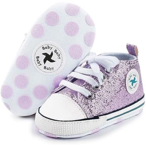 Baby Boys Girls Star High Top Sneaker Soft Anti-Slip Sole Newborn Infant First Walkers Canvas Denim Shoes