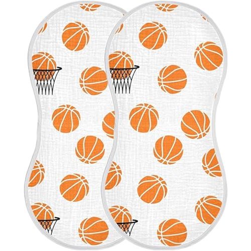 Burbuja Basketball Muslin Baby Burp Cloths, Soft & Absorbent Cotton Burping Rags for Newborn Boys & Girls, 2 Pack