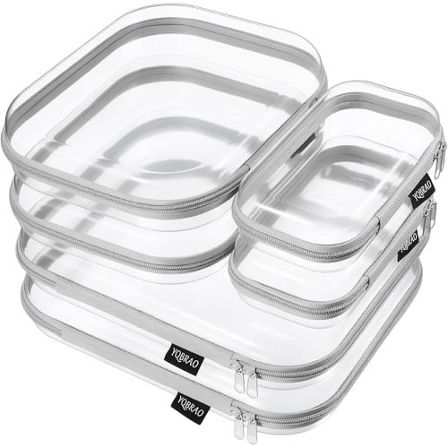 YQBRAO 6 Pack Clear Hard Shell Zipper Case, 1.2mm Heavy Duty Crush-Proof Diaper Bag Organizer Pouches, TSA Approved Travel Makeup Bag for Toiletries & Electronics, (2L, 2M, 2S) Multi-Size Storage Set