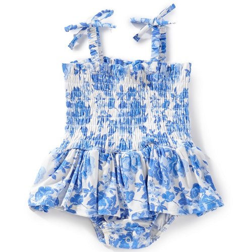 Angel Dear Baby Girls Newborn-24 Months Blue Roses Smocked Bubble With Skirt