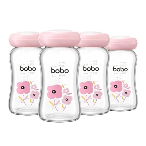 YOHKOH Glass Breast Milk Storage Bottles - 100% Leak-Proof, BPA-Free Breastmilk Storage Containers, Freezer & Dishwasher Safe, Ideal for Nursing Mothers (Red, 5.4oz (Pack of 4))