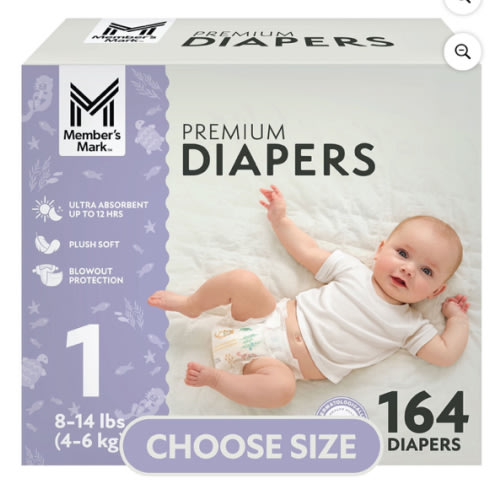 Member's Mark Premium Baby Diapers, Sizes 1
