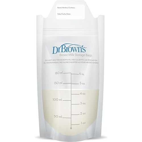 Dr. Brown’s Breast Milk Storage Bags, Disposable and Durable Bags for Freezing & Heating Breast Milk, (100 ct) 6 oz Bags, BPA free