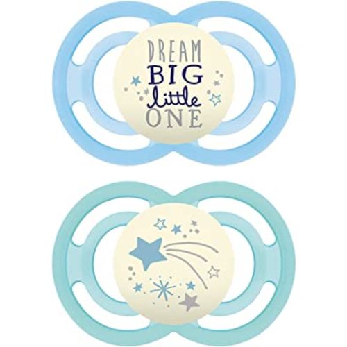 MAM Perfect Night Baby Pacifier, Patented Nipple, Glows in the Dark, 2 Pack, 6-16 Months, Boy (Design May Vary)