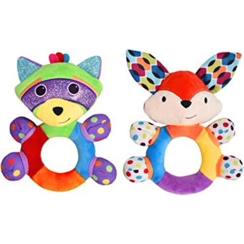 Teething Rattle Toys, Infant Girl Boy Learning Toy Newborn Soft Handbell Grab Shaker Crinkle Squeaky Sensory Travel Accessories for 0 3 6 9 12 months Old