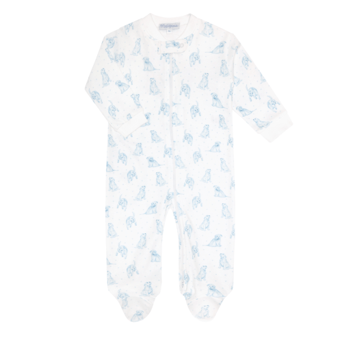 Blue Puppy Love Print Zipper Footie