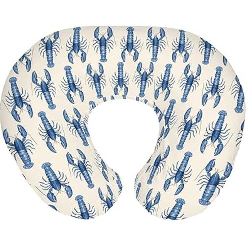 Blue Lobster Baby Nursing Pillow Covers for Boy Girl Nautical Marine Animal Nursery Slipcovers for Breastfeeding Pillows Neutral Sea Beach Summer Soft Stretchy Removable Cover for Newborn Infant