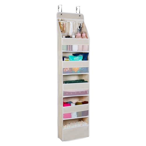 Univivi 6-Shelf Over Door Hanging Organizer Fabric Door Storage with 5 Large Pockets and 3 Small PVC Pockets Wall Mount Hanging Storage Organizers (Beige)
