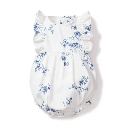 Baby's Twill Ruffled Romper (Indigo Floral, 12/18m)