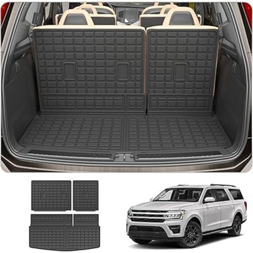 Cargo Mat Compatible with 2018-2025 Ford Expedition Lincoln Navigator (Not for Max or L Models) Cargo Liner Trunk Liner TPE 2024 Expedition 7&8 Seats Accessories (Trunk Mat+Backrest Mats)