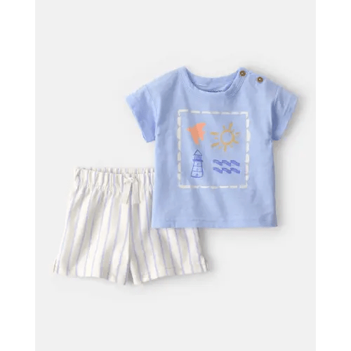 Baby 2-Piece Lighthouse Top & Short Set - Blue/Ivory | Carter's