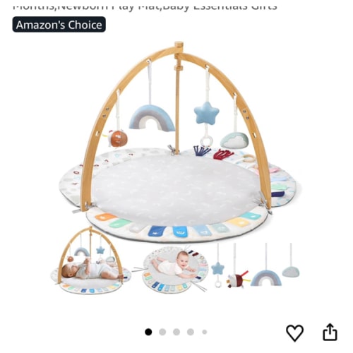EXIN DECHEN Baby Play Gym & Activity Mat,Natural Organic Bamboo Frame with 4 Detachable Sensory Toys,Tummy Time Mat,Play Mat for Babies 0-6 Months,Newborn Play Mat,Baby Essentials Gifts