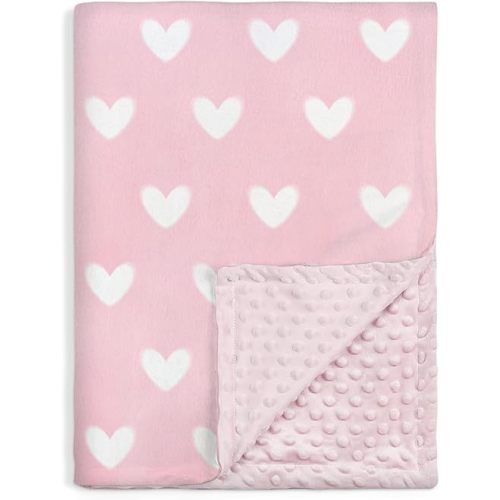 Heart Minky Baby Blanket 30 x 40 Inches for Girls, Soft Plush Receiving Blanket with Dotted Back, Gift for Toddler Newborn Infant Christmas Birthday Baby Shower
