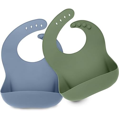 KeaBabies 2-Pack Silicone Bibs For Babies, Silicone Baby Bibs for Eating, Food-Grade Pure Silicone Bib, Toddler Bibs, Waterproof Bibs, Feeding Bibs, Silicon Bibs for Toddlers, Boys, Girls (Slate)
