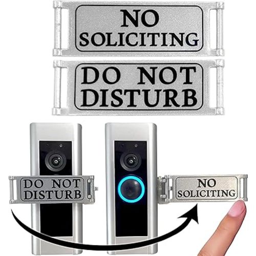 Universal Fitting Doorbell Cover that Rotates from DO NOT DISTURB to NO SOLICITING - Horizontal & Vertical Mode, Easy to Install, No Tools/Mods Needed - Sign Blocks Any Video or Standard Button Ring