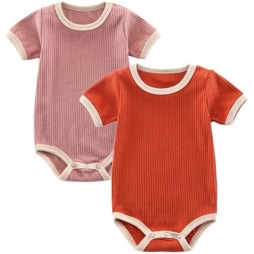 Baby Bodysuit,Short Sleeve Boys Girls Romper,100% Cotton Unisex Baby Clothes,Button Outfit,Pack of 2
