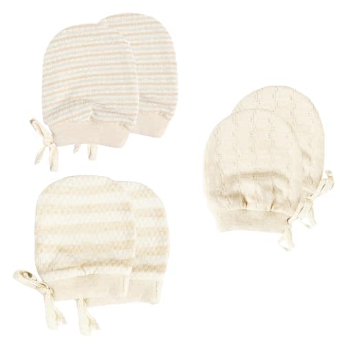 MOMSMENU Newborn Mittens No Scratch 100% Organic Cotton 3 Packs Mitts Baby Boy Girl Neutral With String 0-12 months