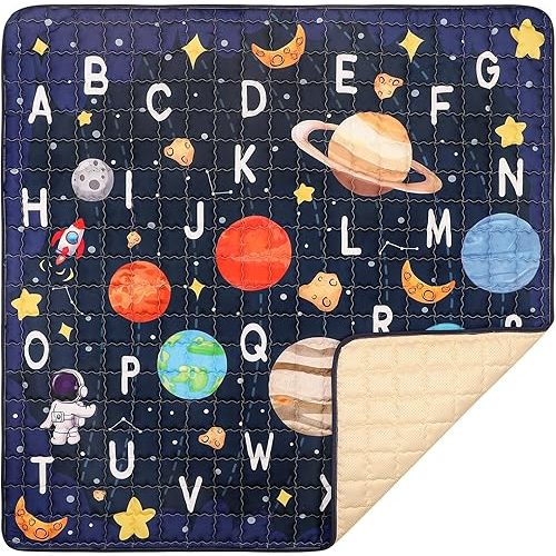 Baby Play Mat for Floor, GFU Non-Slip 50x50 Playpen Mat, Thick One-Piece Crawling Mat Blue, Infants Playmat Foldable and Machine Washable for Boys