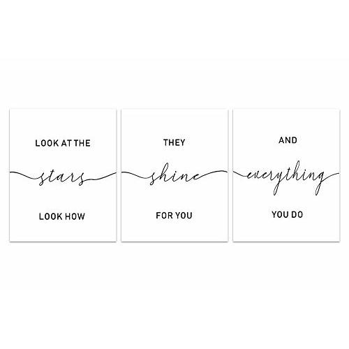 Nursery Prints,Look At The Stars Look How They Shine For You And Everything You Do,Nursery Decor,Set Of 3 Nursery Wall Art 8 x 10 Inches Shimmer Art Paper Unframed