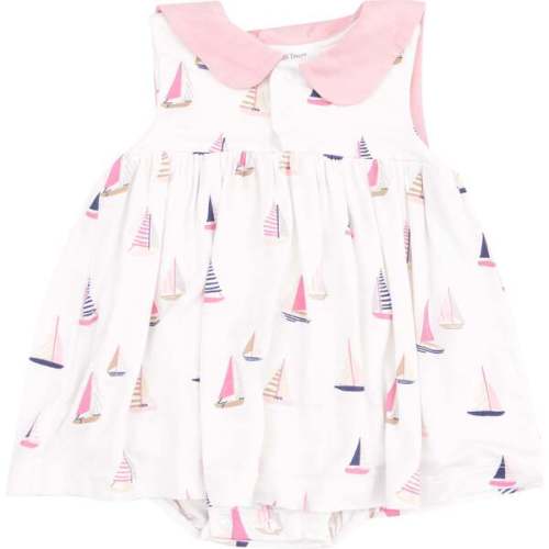 Sailor Bodysuit Dress with Embroidery, Sailboats Pink - Angel Dear | Maisonette