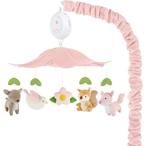 Woodland Crib Mobile for Girls – Cute Animals Baby Mobile for Crib with Upgraded 3-Mode Music Box, Pink Nursery Mobiles, Fits Standard Cribs, Forest Nursery Decor