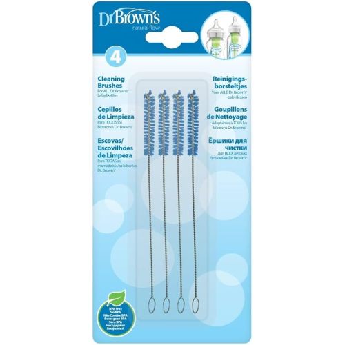 Dr. Brown's Natural Flow Reusable Baby Bottle Vent System and Reservoir Cleaning Bristle Brush,BPA Free,Blue Brushes,4-Pack