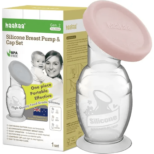 haakaa Silicone Breast Pump & Silicone Cap (Blush) 5oz/150ml, Gen.2