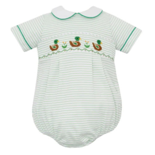 Petit Bebe Knits Baby Boys Green Striped Smocked Mallard Ducks Bubble – Best Dressed Child