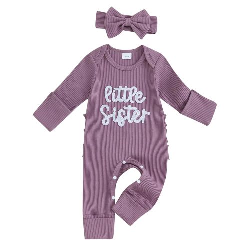 Baby Girl Winter Clothes Newborn Little Sister Going Coming Home Outfit Ruffle Mitten Romper Cute Ribbed Jumpsuit