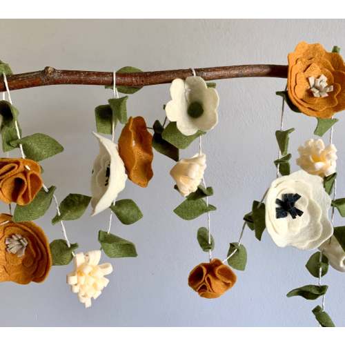 Felt Floral Flower Garland // Spring Decor // Nursery // Wedding Decor // Flower Bunting // Mustard Yellow, Cream, Green