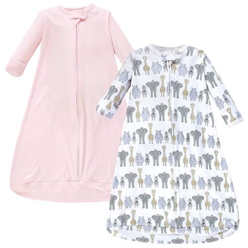 Hudson Baby Unisex Baby Cotton Long-Sleeve Wearable Sleeping Bag, Sack, Blanket, Pink Safari, 3-9 Months