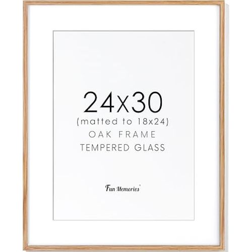 24x30 Oak Wood Picture Frame, 24"x30" Poster Frame for Wall, Rustic Wood Frame 24x30 with Real Glass, 24 x 30 Frame with Mat for 18 x 24, 24x30 Picture Frame for Wall (Beige Oak Color, 1 Pack)
