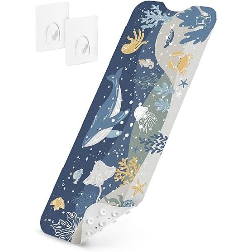 Homerella Baby Bath Tub Mat | Anti Mold Mildew Resistant Non Slip Kids and Adult Bath Tub Shower Mats | 40x16 inch Long with Suction Cups for Secure Grip Hooks for Storage & Drying | Machine Washable