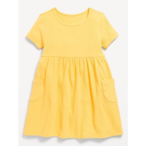 Short-Sleeve Ribbed Fit and Flare Pocket Dress for Toddler Girls